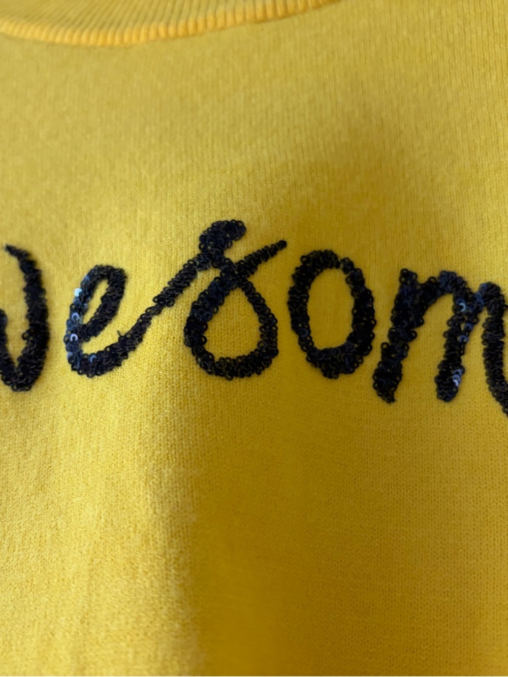 Desigual yellow sequined 'Awesome' crewneck sweater sparkle stripe trim - Picture 6 of 13